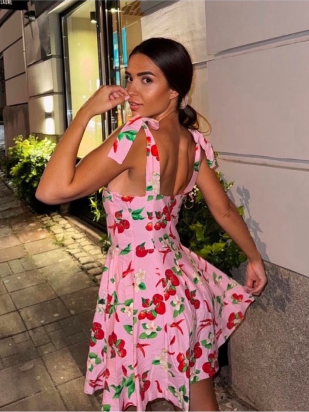 ZARA | Pink & Red Tomatoes , chili peppers & Floral Print Mini Dress